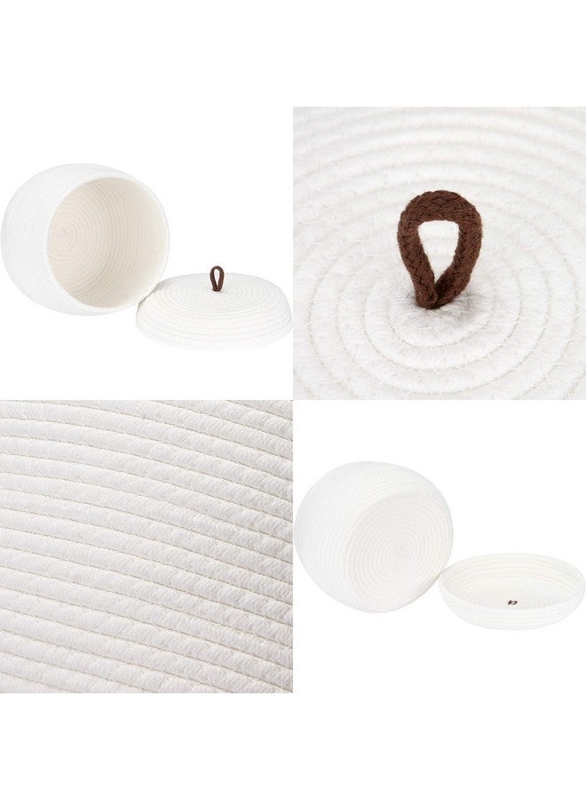 Sea Team Round Cotton Rope Storage Basket with Lid, Decorative Woven Storage Bin, Pot, Caddy, Organizer, Container for Snacks, Towels, Plants (White, Small/2-Pack) - Image 4