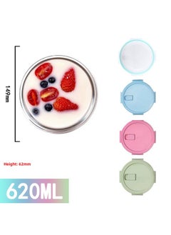 Rectangular Glass Preservation Bowl Microwave Heating Lunch Box Transparent Glass Lunch Box Round Lunch Box Glass-Specifications:Medium Circle 620ML-Color:fresh Blue