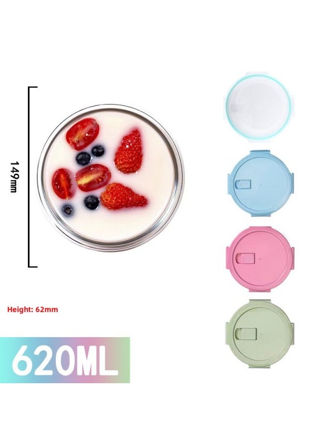 Generic - Rectangular Glass Preservation Bowl Microwave Heating Lunch Box Transparent Glass Lunch Box Round Lunch Box Glass-Specifications:Medium Circle 620ML-Color:fresh Blue - Image 1