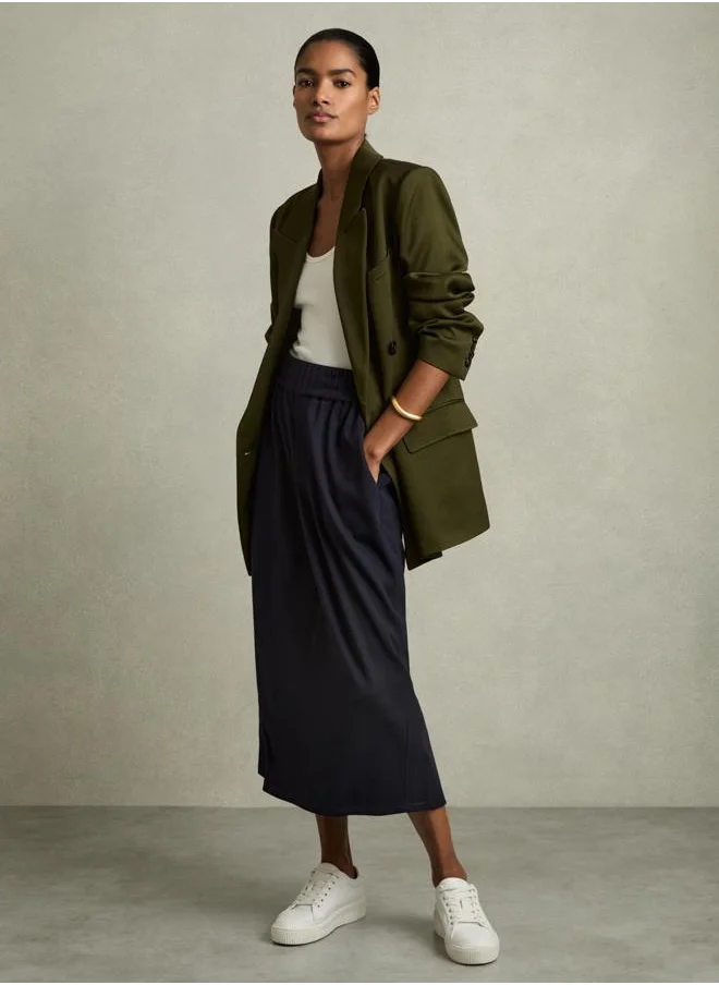 REISS Ruched Jersey Midi Skirt