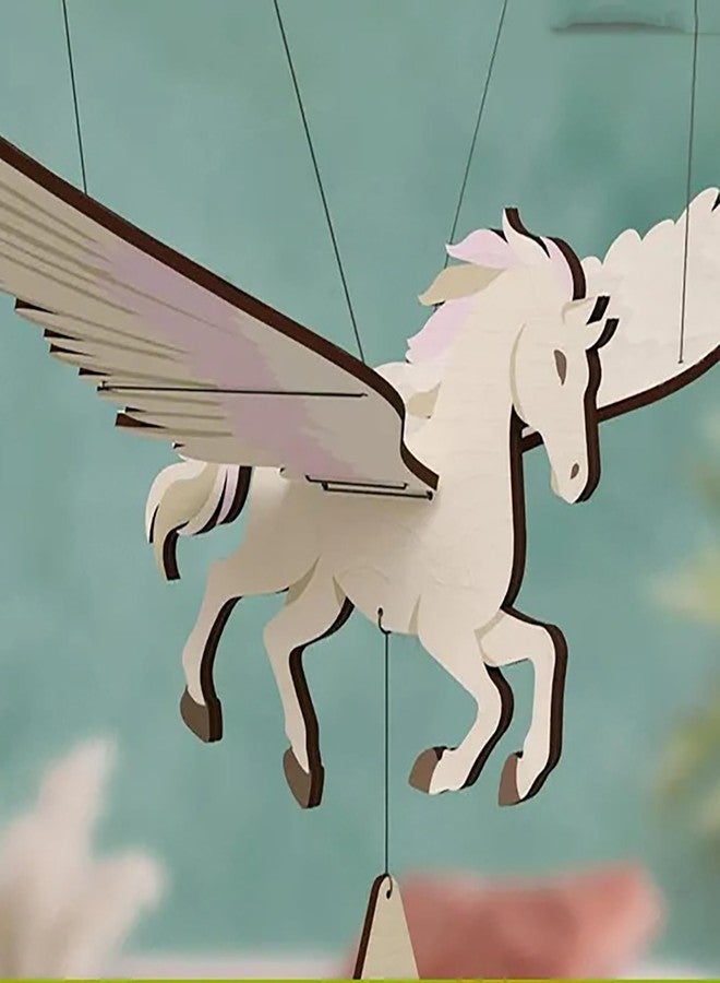 Cliths Wooden Flying Unicorn Horse Mobile DIY Craft Kit Nursery Decor Flying Bird Toy with Moving Wings Wooden Hanging Unicorn for Kids Room Garden Indoor Decoration - Image 3