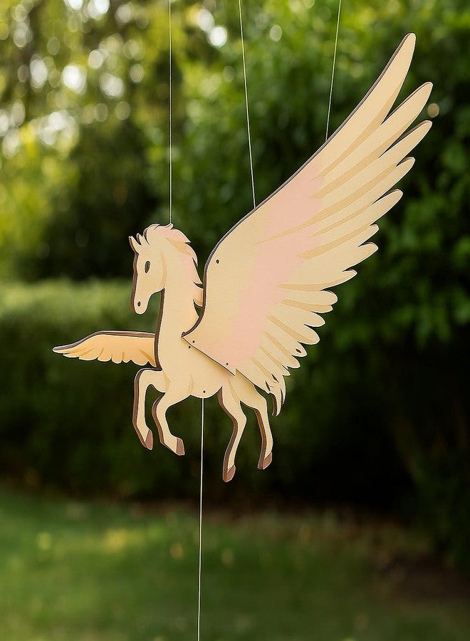 Cliths Wooden Flying Unicorn Horse Mobile DIY Craft Kit Nursery Decor Flying Bird Toy with Moving Wings Wooden Hanging Unicorn for Kids Room Garden Indoor Decoration - Image 1