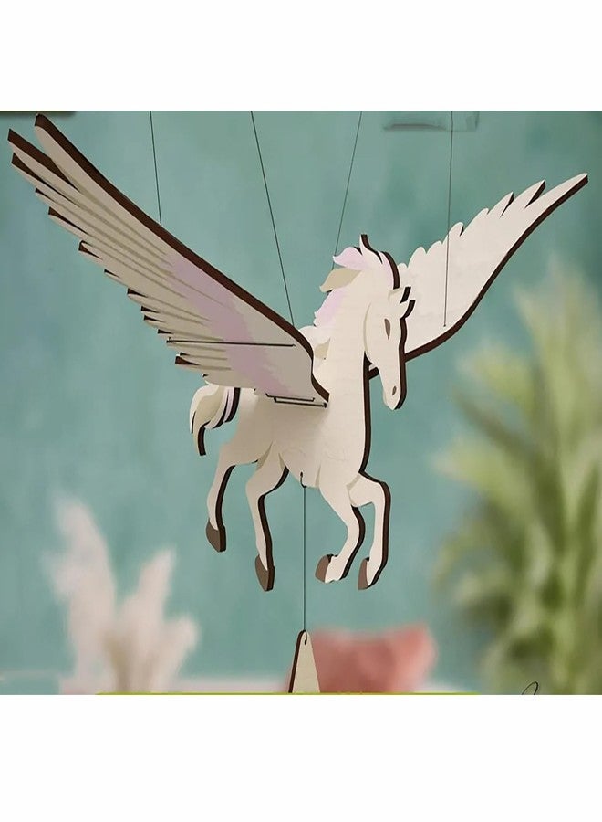 Cliths Wooden Flying Unicorn Horse Mobile DIY Craft Kit Nursery Decor Flying Bird Toy with Moving Wings Wooden Hanging Unicorn for Kids Room Garden Indoor Decoration - Image 4