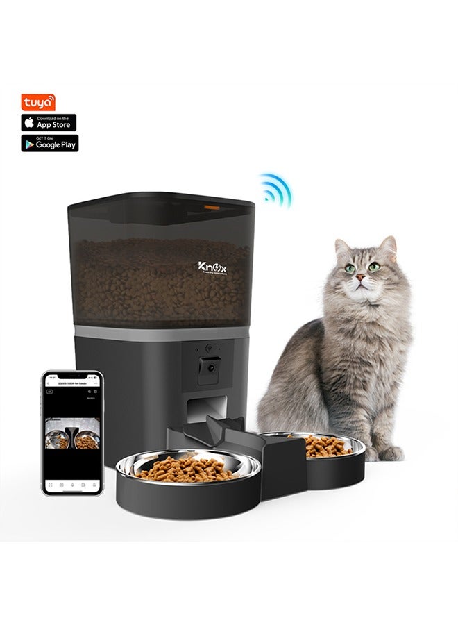 Knox Powering Generations Automatic Pet Feeder 6 L with 1080P Camera, WIFI Control for 2 Cats & Dogs Food Dispenser Feeder 2 Way Splitter Portion Control Voice Recorder Distribution Alarms - Black  - Image 2
