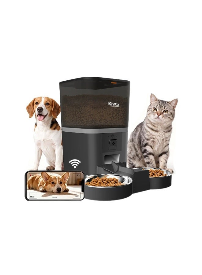 Knox Powering Generations Knox 6L Smart Automatic Pet Feeder with 1080P Camera for Cats & Dogs, 5G WiFi App Control, Dual Bowl Food Dispenser, 2-Way Audio, Voice Recorder, Timed Feeding, Portion Control, Dual Power - Image 1