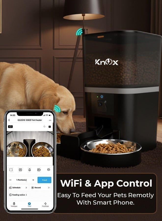 Knox Powering Generations Knox 6L Smart Automatic Pet Feeder with 1080P Camera for Cats & Dogs, 5G WiFi App Control, Dual Bowl Food Dispenser, 2-Way Audio, Voice Recorder, Timed Feeding, Portion Control, Dual Power - Image 4