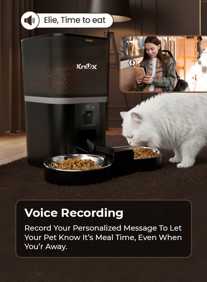 Knox Powering Generations Knox 6L Smart Automatic Pet Feeder with 1080P Camera for Cats & Dogs, 5G WiFi App Control, Dual Bowl Food Dispenser, 2-Way Audio, Voice Recorder, Timed Feeding, Portion Control, Dual Power - Image 2