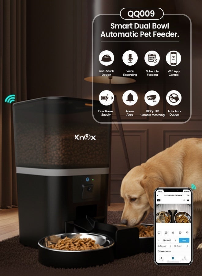 Knox Powering Generations Knox 6L Smart Automatic Pet Feeder with 1080P Camera for Cats & Dogs, 5G WiFi App Control, Dual Bowl Food Dispenser, 2-Way Audio, Voice Recorder, Timed Feeding, Portion Control, Dual Power - Image 5