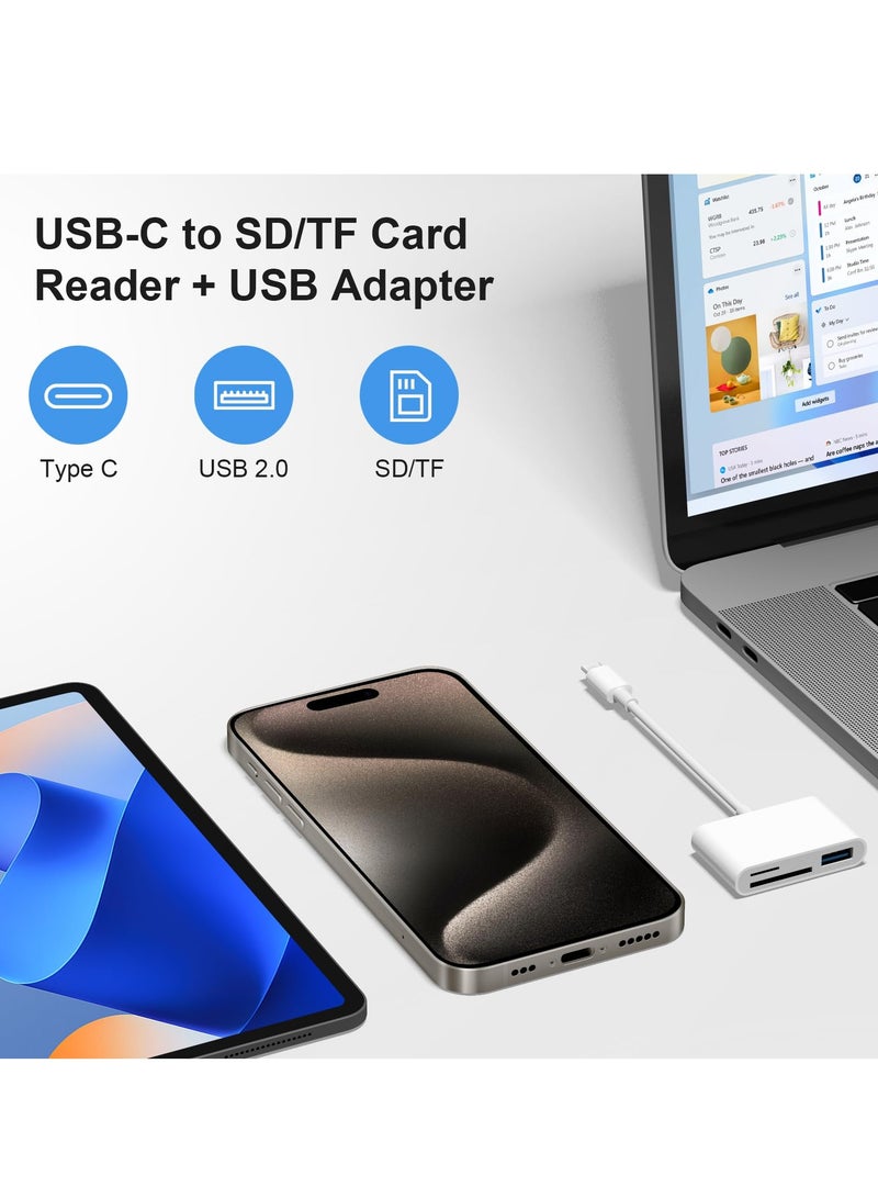 SD Card Reader for iPhone 16, USB C SD Card Reader 3 in 1 USB 3 Slots iPhone iPad Mac Digital Camera Memory Card Reader, Plug & Play Compatible with iPhone 16 15 Micro SD Card Reader Adapter  - Image 4