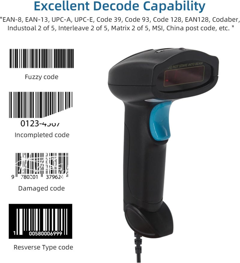 WALFRONT 1D Barcode Scanner Handheld Wireless USB Wired Barcode Reader Manual Auto Continuous Scan for with 2.4G Wireless Plug and Play for Supermarket Retail Warehouse Logistics (U-1W) - Image 3