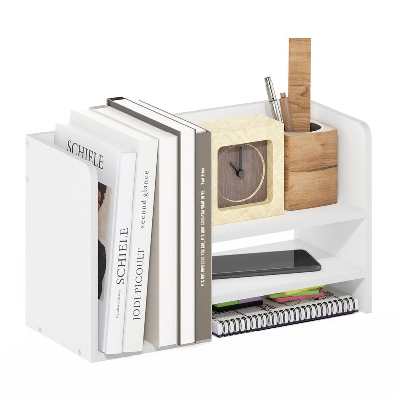 Furinno HERMITE Desk Organizers and Accessories with File Holder, Office Organization, Desk Top Book Shelf, for Office Supplies, Desk Accessories, White - Image 1