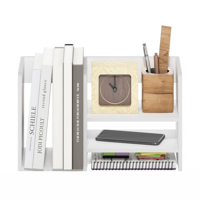 Furinno HERMITE Desk Organizers and Accessories with File Holder, Office Organization, Desk Top Book Shelf, for Office Supplies, Desk Accessories, White - Image 4