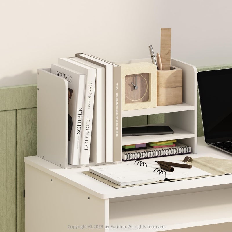 Furinno HERMITE Desk Organizers and Accessories with File Holder, Office Organization, Desk Top Book Shelf, for Office Supplies, Desk Accessories, White - Image 2