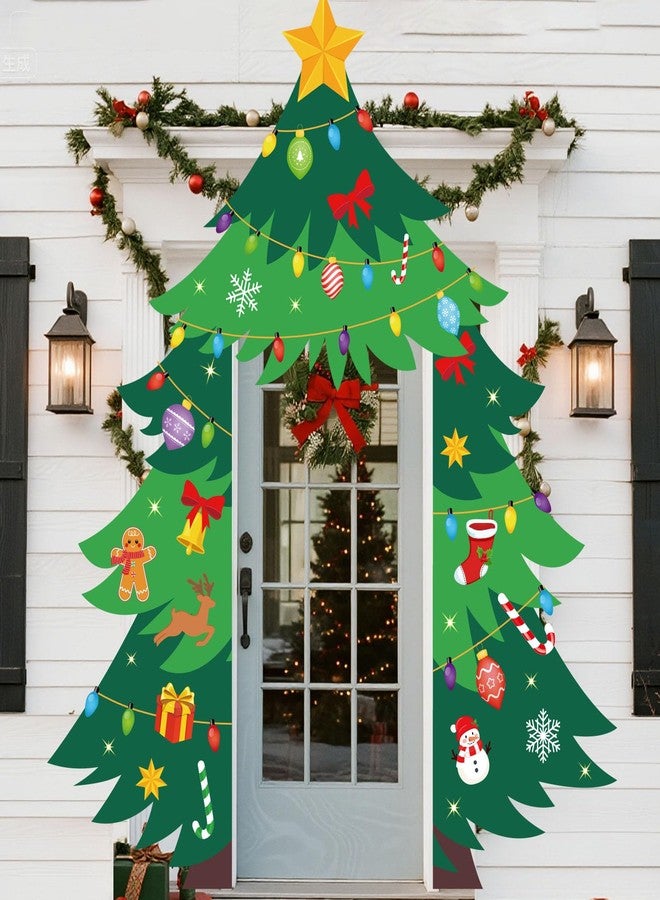 Moukeren Christmas Tree Door Cover Party Decoration Christmas Theme Porch Banner Xmas Large Hanging Cover Backdrop for Front Door Birthday Party Photo Booth Props Favor Supplies - Image 4
