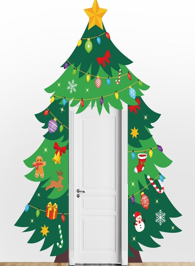 Moukeren Christmas Tree Door Cover Party Decoration Christmas Theme Porch Banner Xmas Large Hanging Cover Backdrop for Front Door Birthday Party Photo Booth Props Favor Supplies - Image 1
