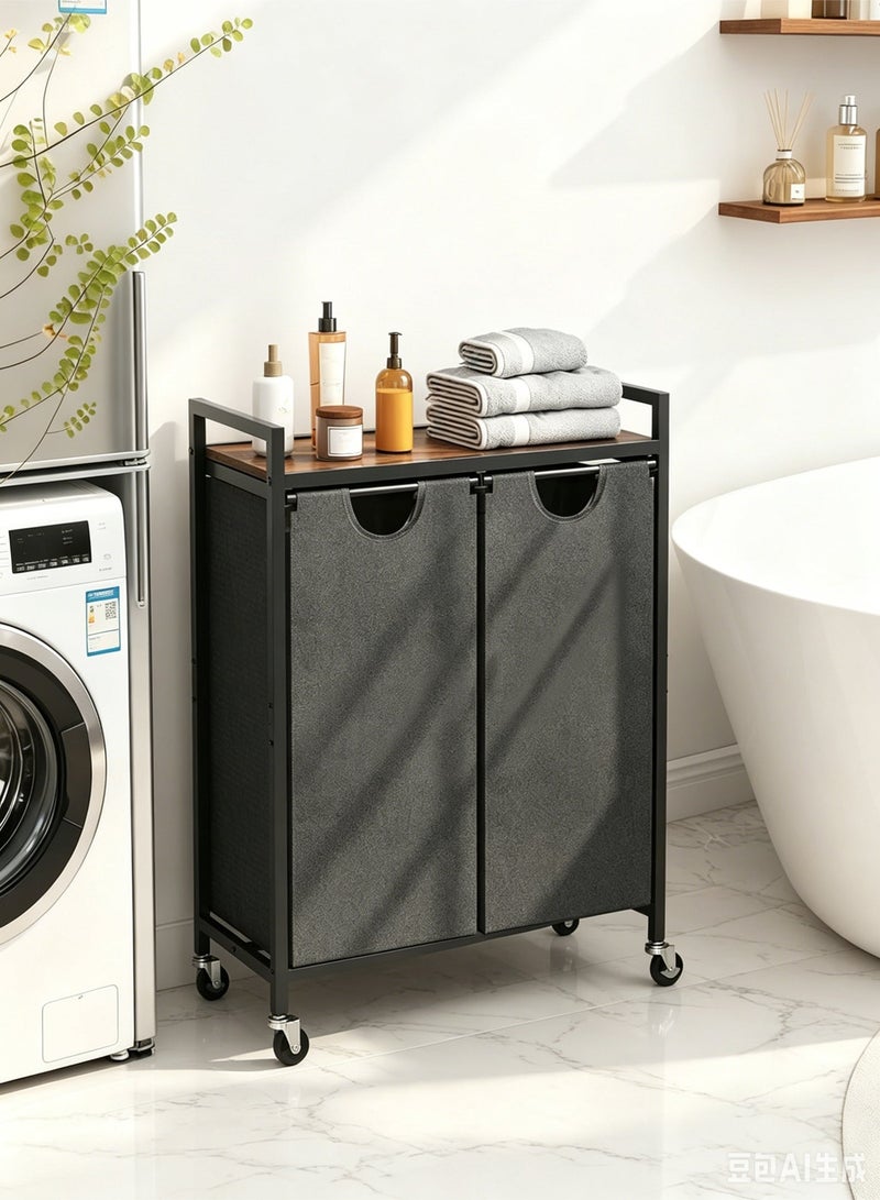 HomKawt Laundry Baskets Hamper Sorter, Portable Dirty Clothes Basket with Removable Oxford Fabric Bags, Laundry Storage Basket with Shelf for Bathroom, Bedroom & Laundry Room - Image 1