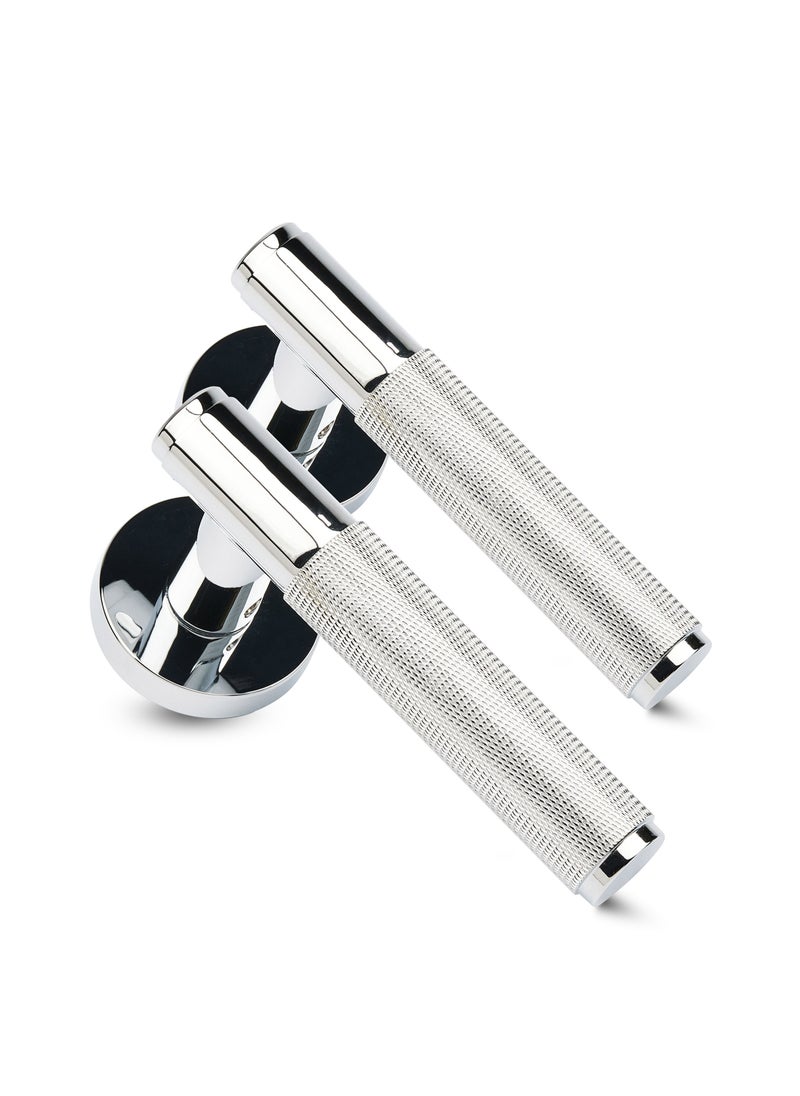 CINCINNO Vires Premium Anti-Rust Brass Door Handle Pair – Durable & Stylish for Home & Office, UV Protection, 2-Year Color & 5-Year Mechanical Warranty, Salt Spray Tested (Chrome Plated)  - Image 1