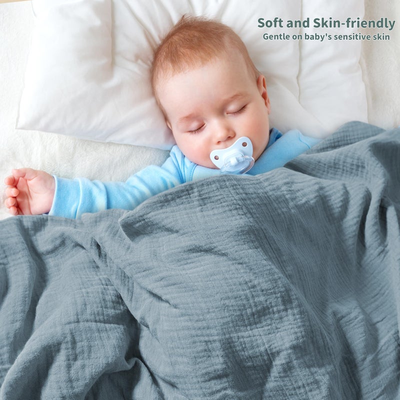GUNTAIL Muslin Swaddle Blankets For Newborn  2 Pack Breathable Soft Receiving Blanket  Large 41 X 41 Inches Swaddle Wrap Burping Clothes  Essentials Infant Shower Items. (Beige & Light Gray) - Image 3