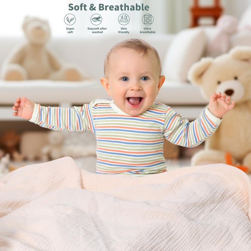 GUNTAIL Muslin Swaddle Blankets For Newborn  2 Pack Breathable Soft Receiving Blanket  Large 41 X 41 Inches Swaddle Wrap Burping Clothes  Essentials Infant Shower Items. (Beige & Light Gray) - Image 4