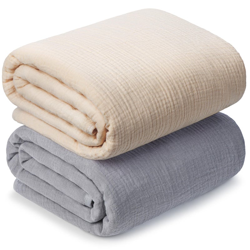 GUNTAIL Muslin Swaddle Blankets For Newborn  2 Pack Breathable Soft Receiving Blanket  Large 41 X 41 Inches Swaddle Wrap Burping Clothes  Essentials Infant Shower Items. (Beige & Light Gray) - Image 1
