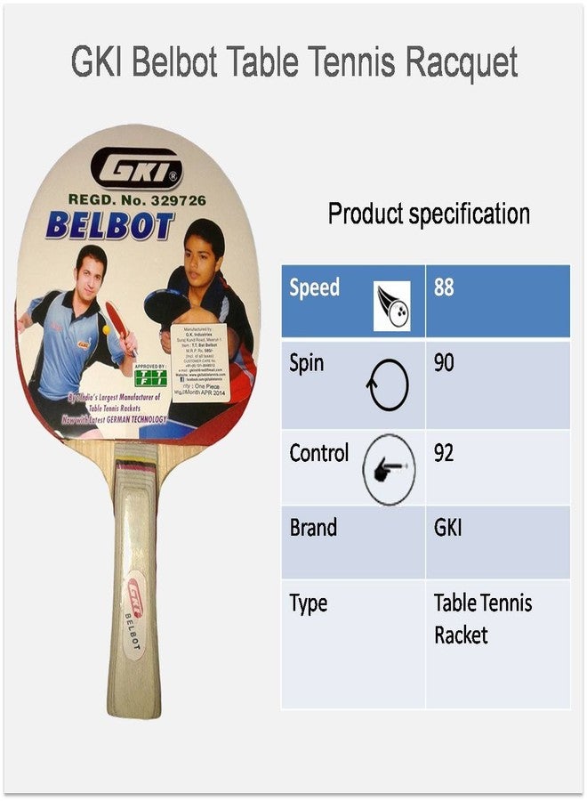GKI Belbot Wood Table Tennis Racquet, Multicolor - Image 3