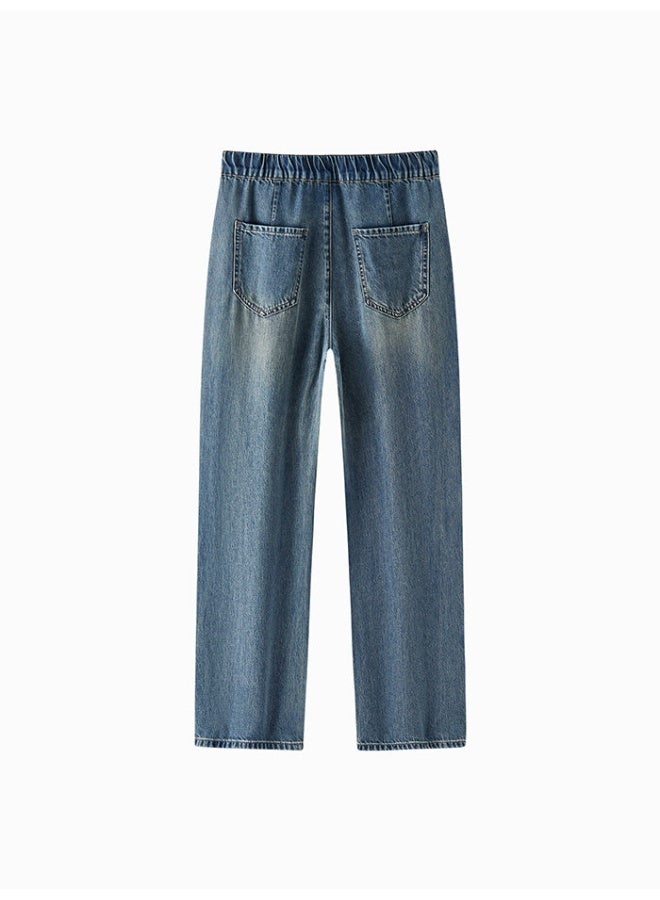 سيمير جينز واسع الساق بتفاصيل لون باهت للنساء - Image 2