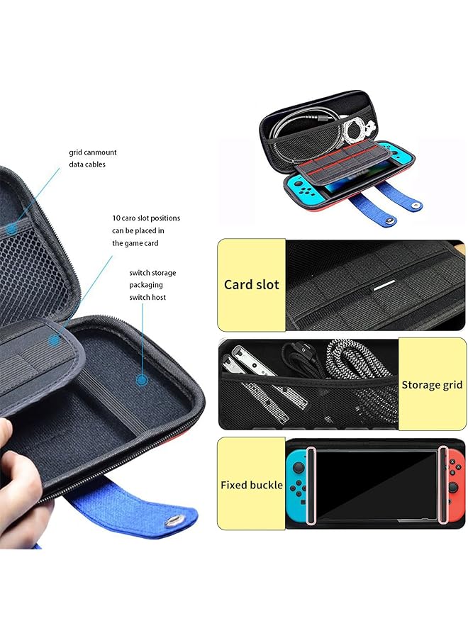 حقيبة حمل قابلة للطي لجهاز نينتندو سويتش، حقيبة تخزين محمولة سميكة صلبة مضادة للصدمات والسقوط مع 10 جيوب لتخزين بطاقات الألعاب لملحقات وألعاب نينتندو سويتش - Image 5