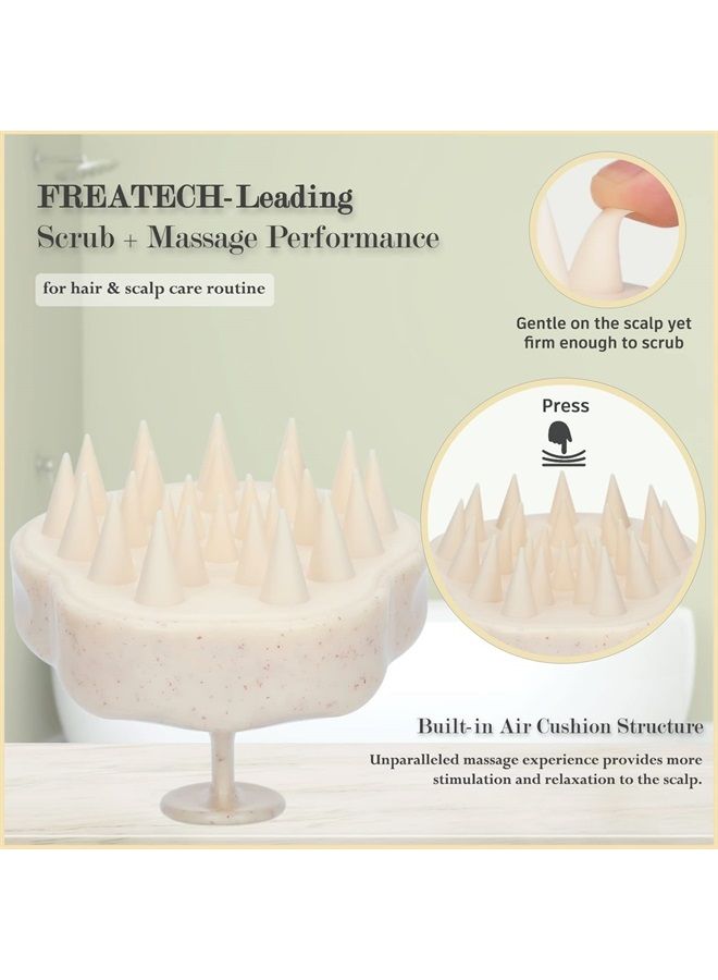 FReatech Hair Scalp Massager Shampoo Brush with Soft Silicone Bristles for Scalp Care and Hair Growth, Shower Head Scalp Scrubber Exfoliator for Dandruff, Upgraded Wheat Straw Handle, Beige - Image 5