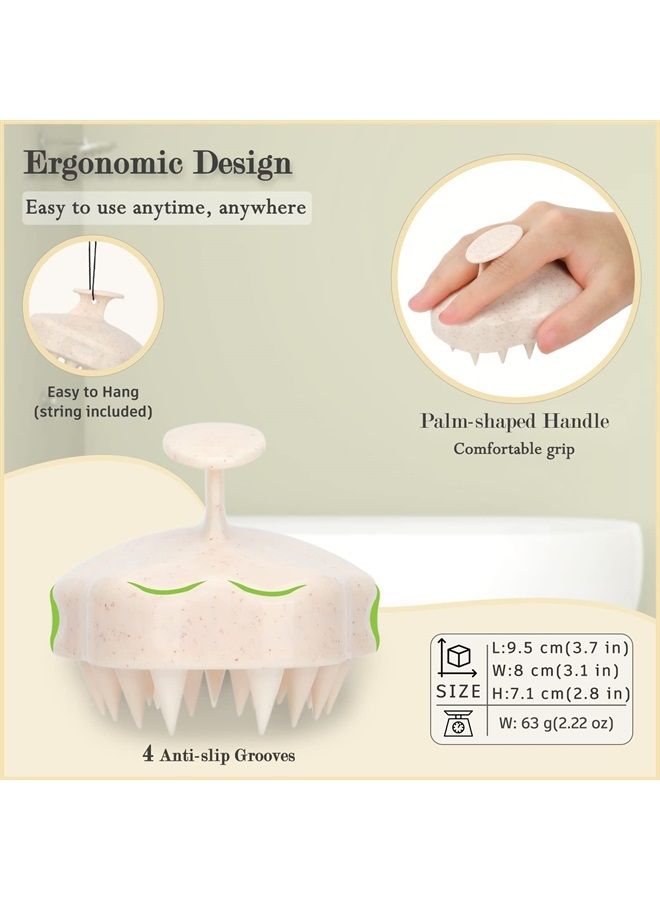 FReatech Hair Scalp Massager Shampoo Brush with Soft Silicone Bristles for Scalp Care and Hair Growth, Shower Head Scalp Scrubber Exfoliator for Dandruff, Upgraded Wheat Straw Handle, Beige - Image 3