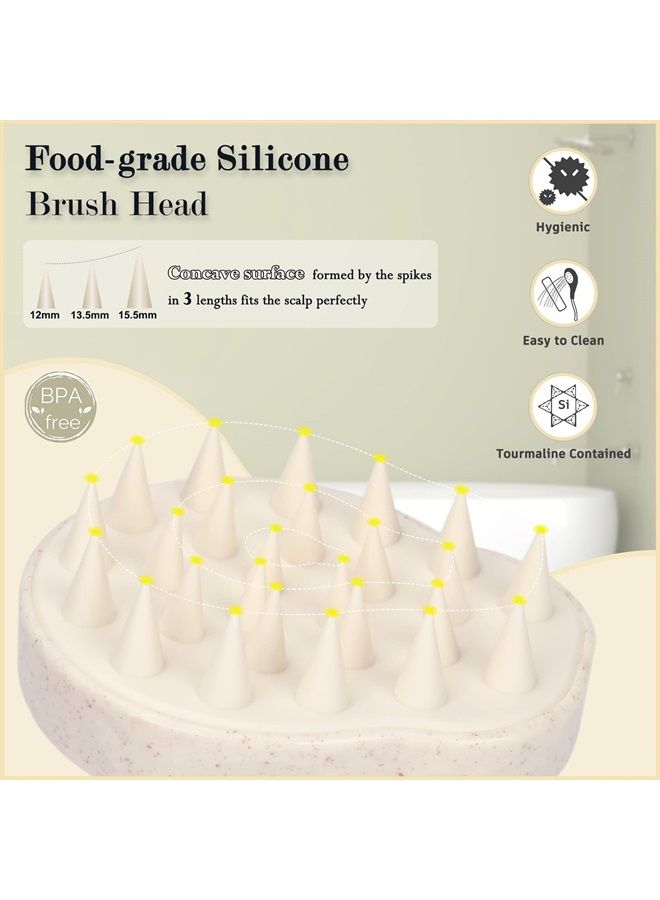 FReatech Hair Scalp Massager Shampoo Brush with Soft Silicone Bristles for Scalp Care and Hair Growth, Shower Head Scalp Scrubber Exfoliator for Dandruff, Upgraded Wheat Straw Handle, Beige - Image 4