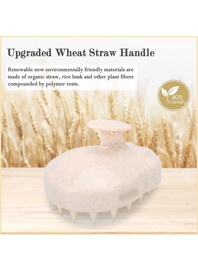 FReatech Hair Scalp Massager Shampoo Brush with Soft Silicone Bristles for Scalp Care and Hair Growth, Shower Head Scalp Scrubber Exfoliator for Dandruff, Upgraded Wheat Straw Handle, Beige - Image 2