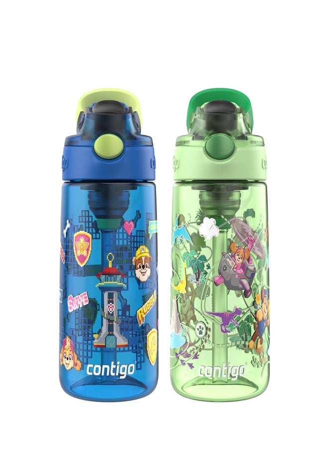 Contigo Aubrey Paw Patrol Leak-Proof Spill-Proof, 2-Pack Water Bottle with Autospout, 14oz, Power Pups and Dino Treks, Green and Blue - Image 1