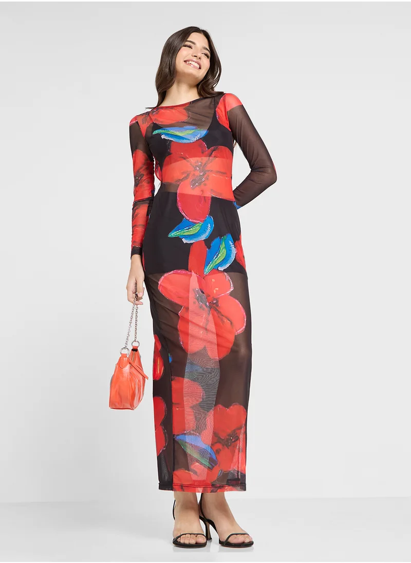 جينجر Oversize Floral Print Maxi Dress