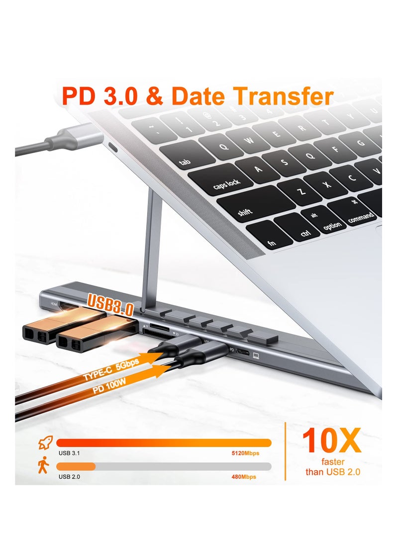 SYOSI - Laptop Docking Station Stand, USB C Dock Tablet Stand, 7 in 1 USB C Hub with 4K HDMI, 2 USB 3.1, PD 100W, Universal Docking Station for MacBook Pro/Air/Dell/HP/Surface/Lenovo, Plug and Play - Image 1