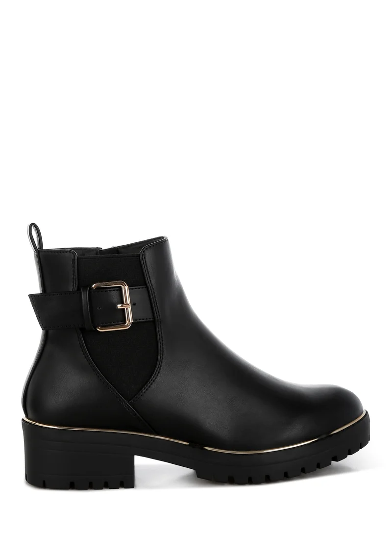 London Rag Women's Chunky Buckle Detail Ankle Boots in Black