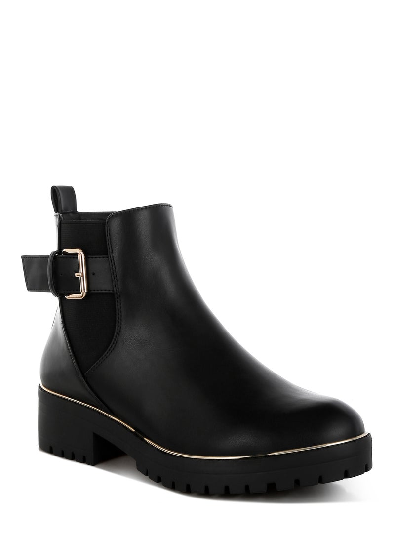 لندن راج أحذية الكاحل النسائية من لندن راغ باللون الأسود، مزينة بإبزيم سميك - Image 2