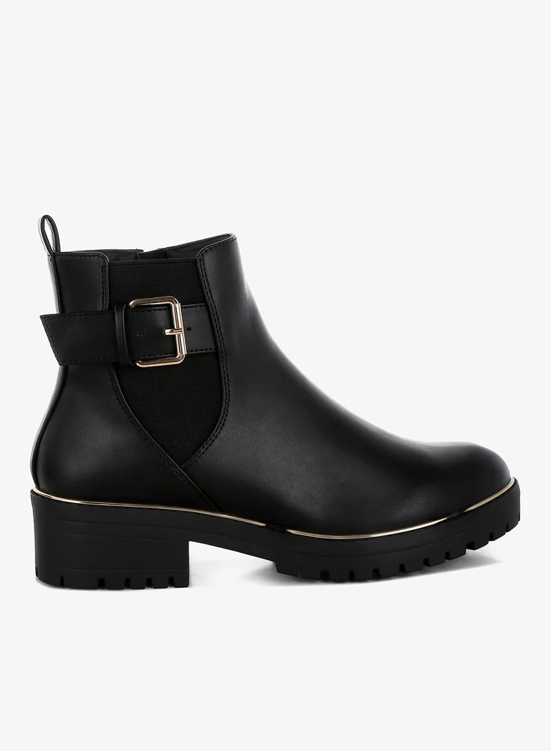 London Rag London Rag Women's Chunky Buckle Detail Ankle Boots in Black