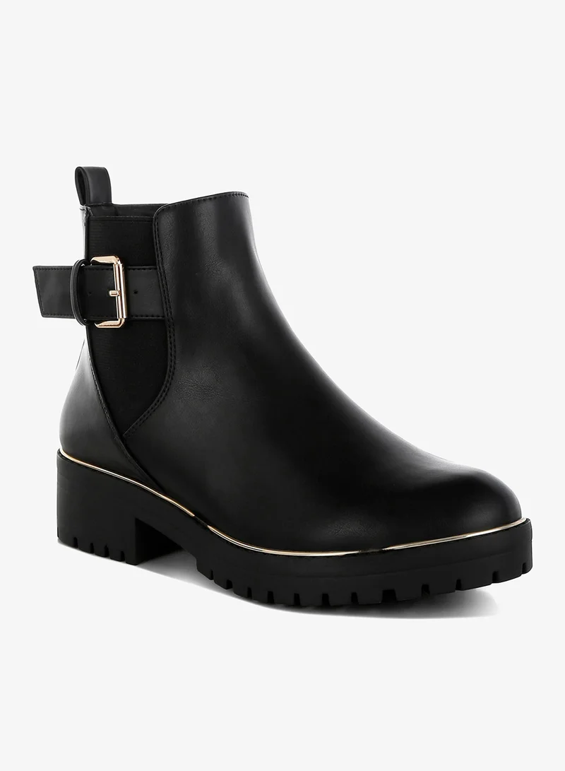 London Rag London Rag Women's Chunky Buckle Detail Ankle Boots in Black