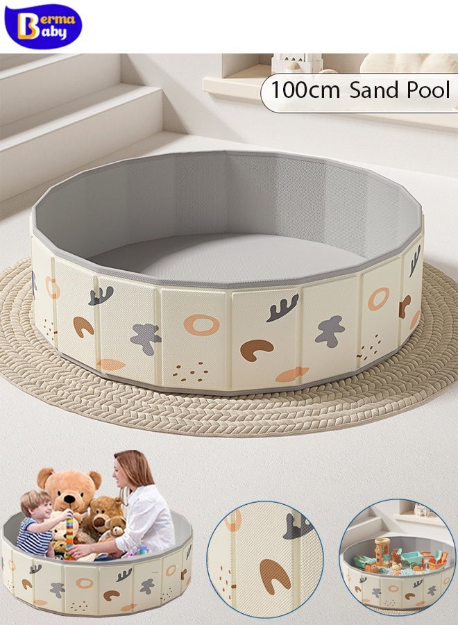 Berma Baby Children's Toy Sand Pool Toddler Foldable Portable Sand Pool Double-layer Oxford Cloth Ball Pool Round Children's Ball Pool Indoor and Outdoor Games Game Activity Center Suitable for Boys and Girls (Beige-Single Sand Pool) - Image 1