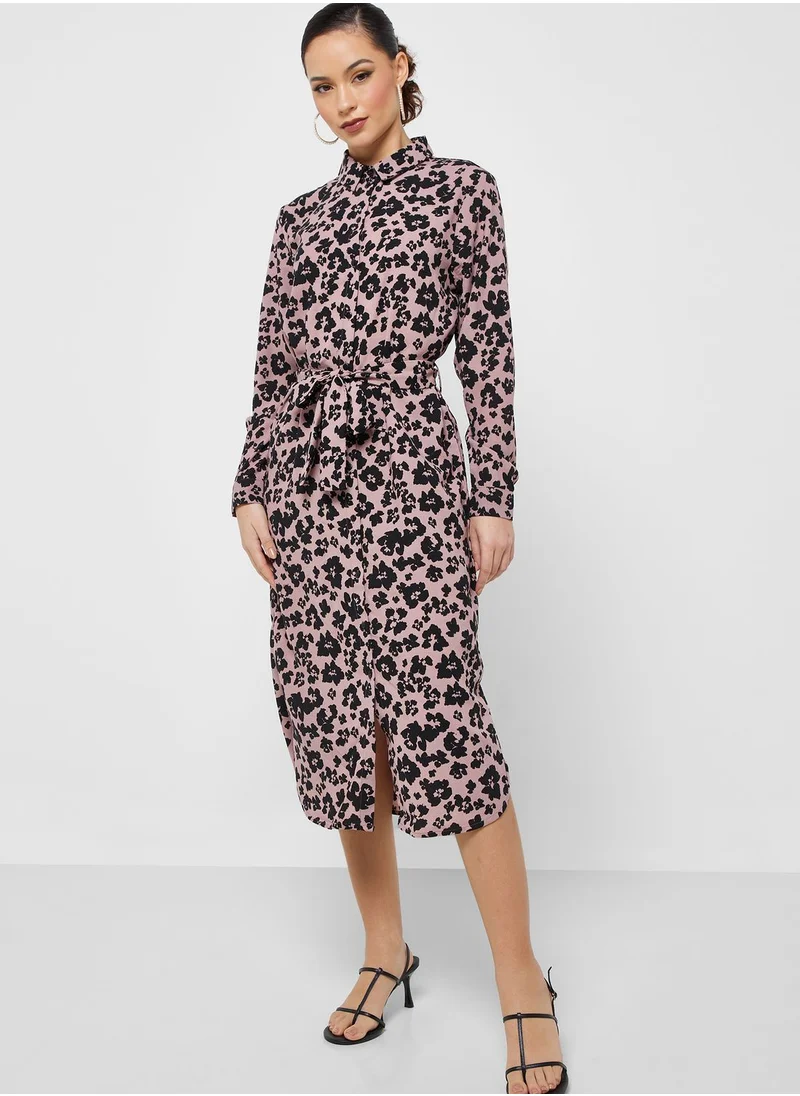 Jacqueline de Yong Floral Printed Belted Dress