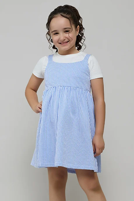 R&B Solid T-Shirt and Striped Pinafore Set