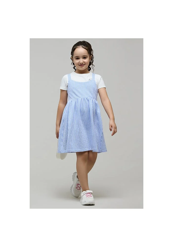 أر أند بي Solid T-Shirt and Striped Pinafore Set