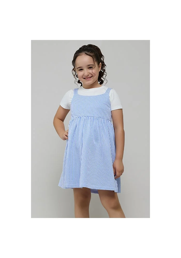 أر أند بي Solid T-Shirt and Striped Pinafore Set