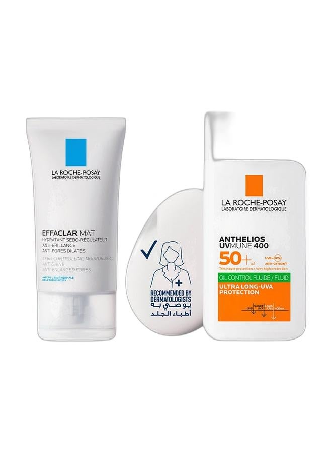 LA ROCHE-POSAY Effaclar Mat Mattifying Face Moisturizer; Face Moisturizing Cream Combating Shine & Reducing Pore Size For Acne-Prone Dry And Oily Skin 40ml & Anthelios UVMune 400 Oil Control Fluid Sunscreen SPF 50+ for Men/Women; Dermatologically-Tested Sunblock for Sensitive Oily Skin 50ML Bundle - Image 1