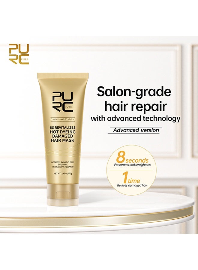 PURC 8s Revitalizes Hot Dyeing Damaged Hair Mask,Hair Keratin Treatments Cream, Smoothing、Soft, Repair Perms Dyes Damaged Frizz ,Hair Care Product for Unisex 70g - Image 2