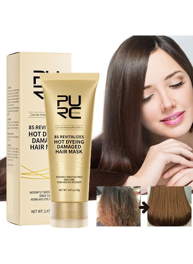 PURC 8s Revitalizes Hot Dyeing Damaged Hair Mask,Hair Keratin Treatments Cream, Smoothing、Soft, Repair Perms Dyes Damaged Frizz ,Hair Care Product for Unisex 70g - Image 1