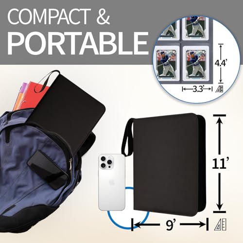 Dosanlues Card Binder for Toploaders,Portable 4 Pockets Trading Card Holder Albums for Sports, Trading, and Gaming Cards Black - Image 3