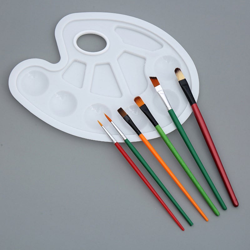 Artist Brushes 6pcs & Plastic Painting Palette: 10 Wells (6 Round 4 Irregular) - Reusable Durable Art Supplies for Acrylic Gouache Watercolor Oil Painting, Art Students Amateurs Artists - Image 3