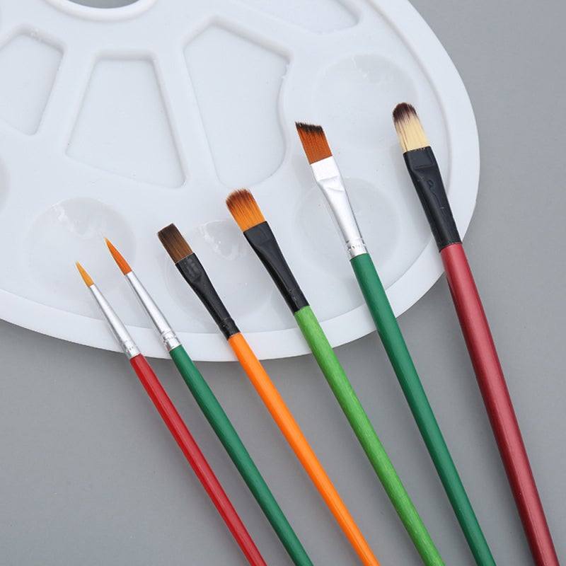 Artist Brushes 6pcs & Plastic Painting Palette: 10 Wells (6 Round 4 Irregular) - Reusable Durable Art Supplies for Acrylic Gouache Watercolor Oil Painting, Art Students Amateurs Artists - Image 2