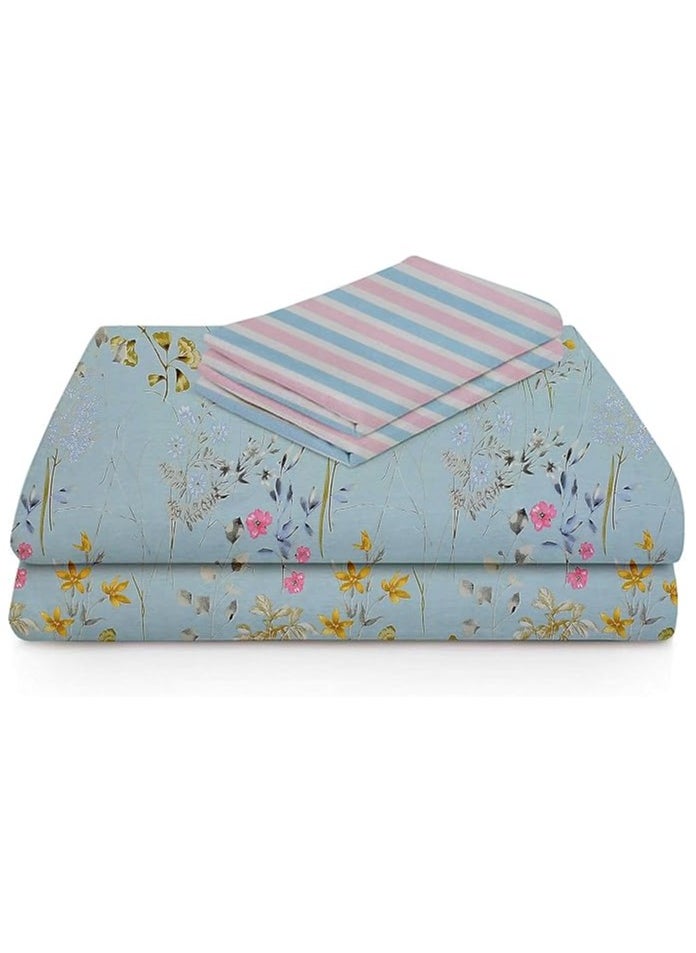 BSB HOME Premium Glace Cotton King Bed Sheets with 2 King Pillowcases by Kingston | Luxurious Soft Sheets Cotton (3 Piece Set, 275 X 275 CM Flat sheet, 50 X 75 CM Pillow Covers, Sky Blue and Pink)  - Image 3